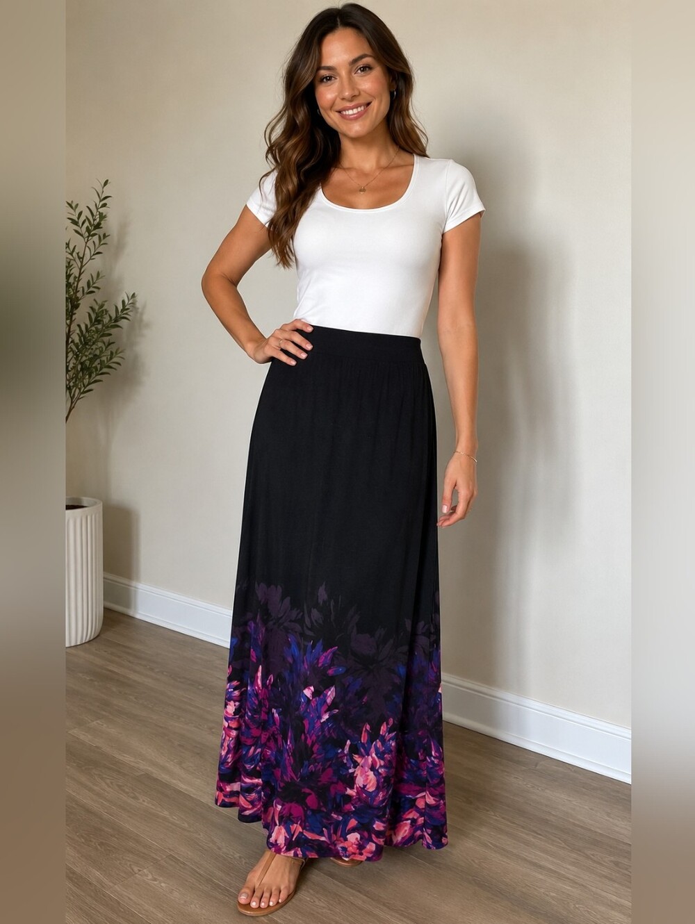 Dana Buchman Black Floral Print Maxi Skirt. In EUC - Picture 1 of 5